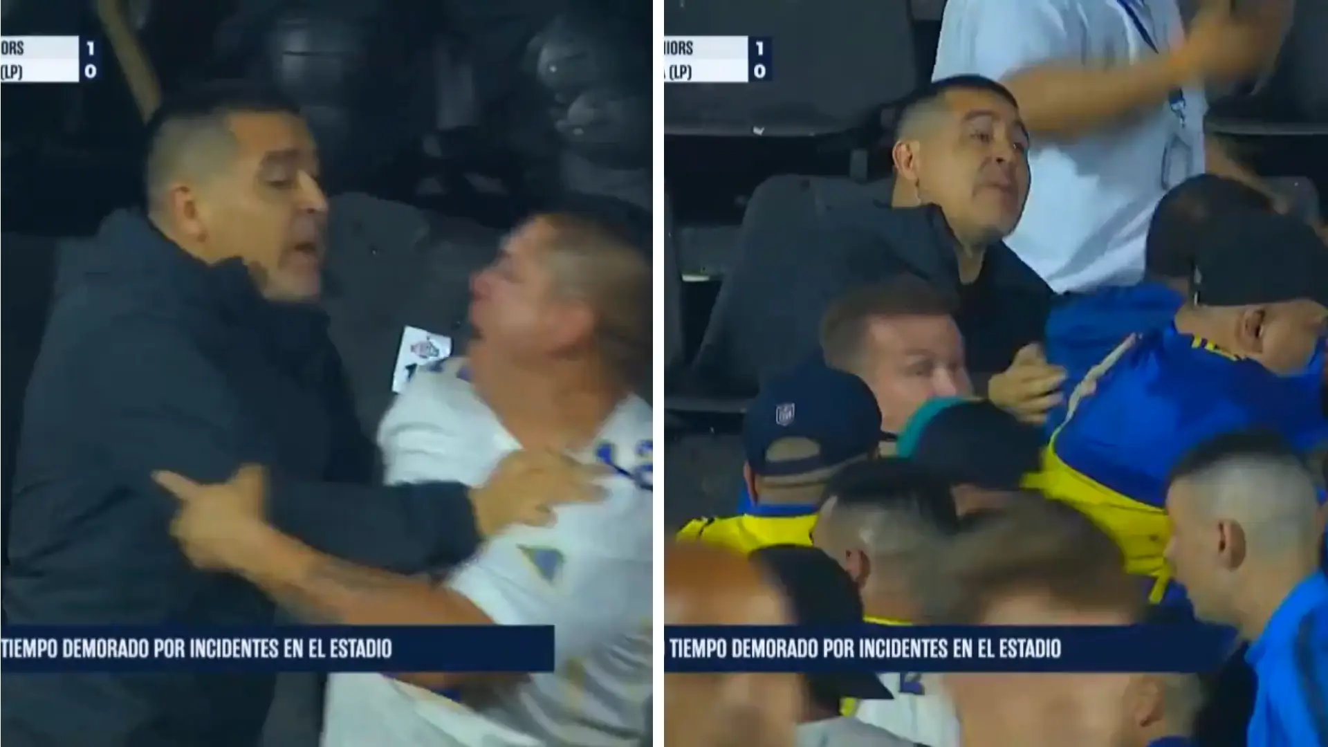 Boca Juniors president Juan Roman Riquelme takes to stands to get physical with supporters