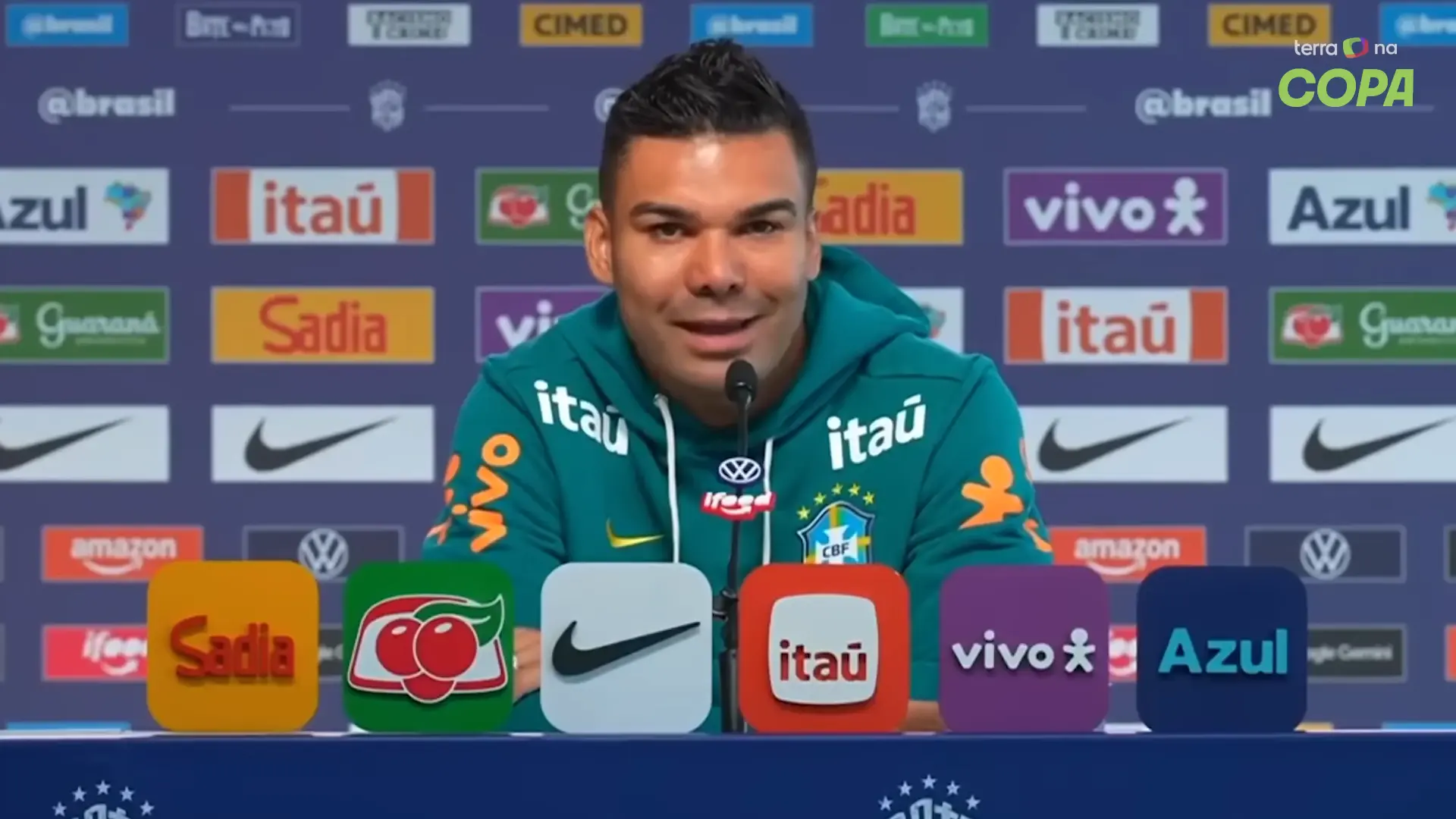 Casemiro speaking during a press conference